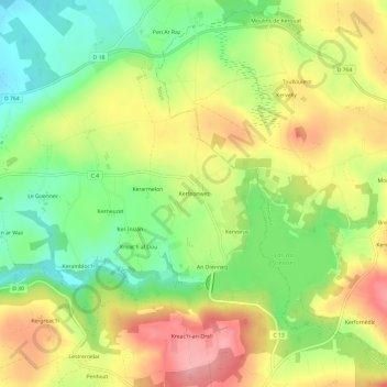 Kerfeonwez topographic map, elevation, terrain