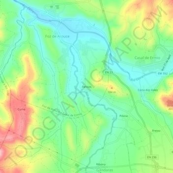 Relvios topographic map, elevation, terrain