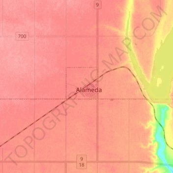 Alameda topographic map, elevation, terrain