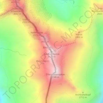 Rainbachspitze topographic map, elevation, terrain