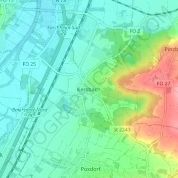 Kersbach topographic map, elevation, terrain