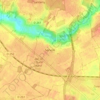 Servon topographic map, elevation, terrain