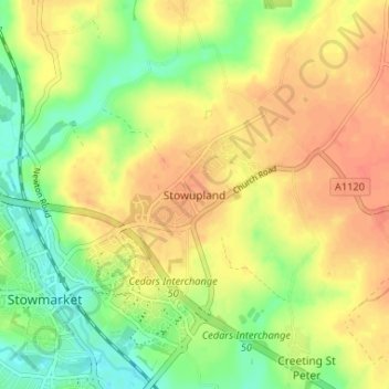 Stowupland topographic map, elevation, terrain