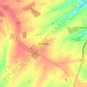 Mawsley topographic map, elevation, terrain