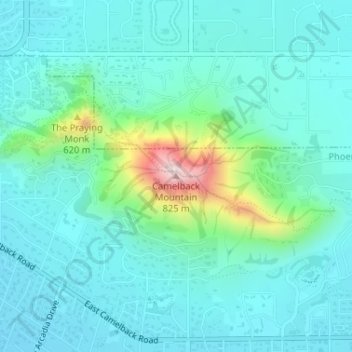 Camelback Mountain topographic map, elevation, terrain