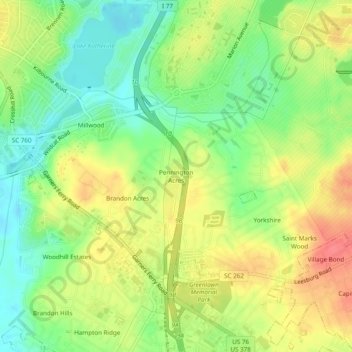 Pennington Acres topographic map, elevation, terrain