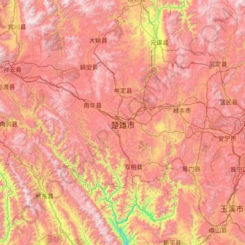 楚雄州 topographic map, elevation, terrain
