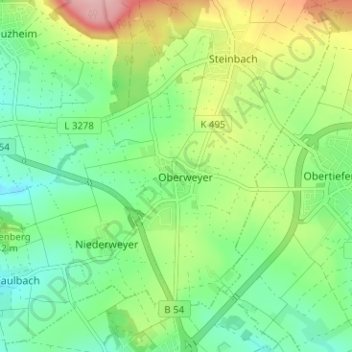 Oberweyer topographic map, elevation, terrain