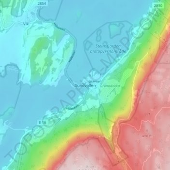 Sundvollen topographic map, elevation, terrain