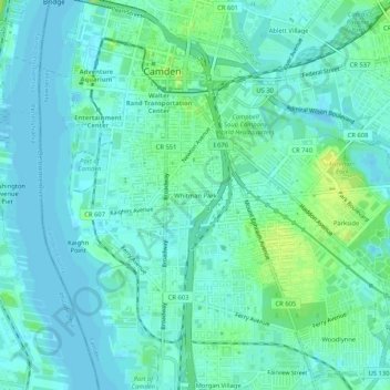 Whitman Park topographic map, elevation, terrain