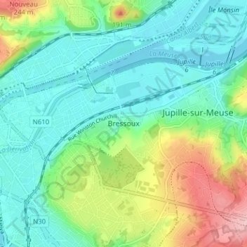 Bressoux topographic map, elevation, terrain