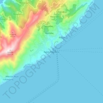 Agios Kirikos topographic map, elevation, terrain