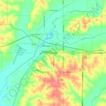Atlantic topographic map, elevation, terrain