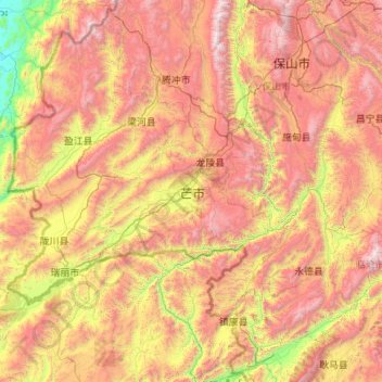 德宏州 topographic map, elevation, terrain
