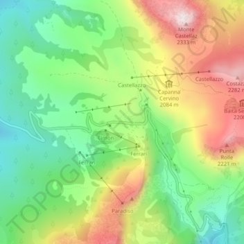 Passo Rolle topographic map, elevation, terrain