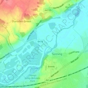 Sonning Eye topographic map, elevation, terrain