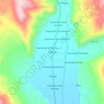 Corire topographic map, elevation, terrain