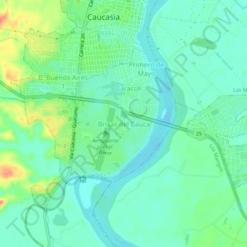 Brisas del Cauca topographic map, elevation, terrain