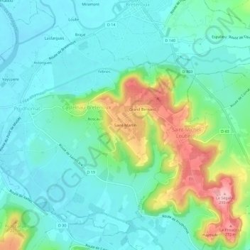 Saint-Martin topographic map, elevation, terrain