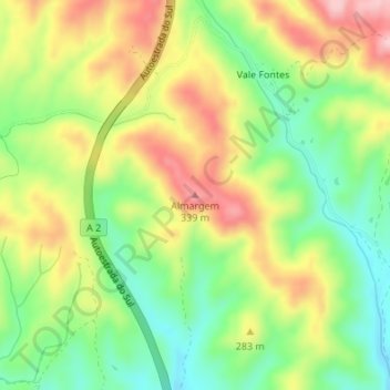 Almargem topographic map, elevation, terrain