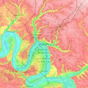 Rouen topographic map, elevation, terrain