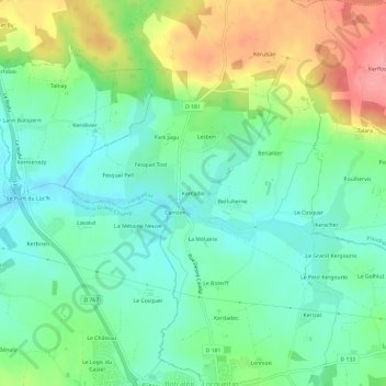 Kercadio topographic map, elevation, terrain