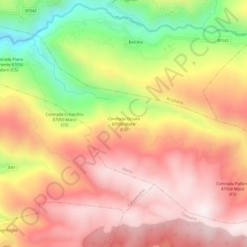 Contrada Orsara 87050 Marzi (CS) topographic map, elevation, terrain