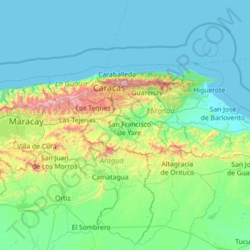 Valles del Tuy topographic map, elevation, terrain