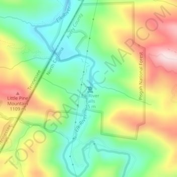 Elk River Falls topographic map, elevation, terrain