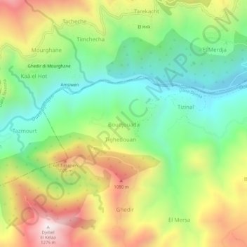 Boudjouada topographic map, elevation, terrain
