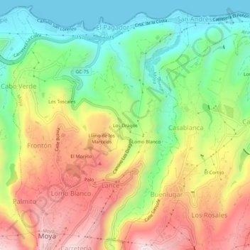 Los Dragos topographic map, elevation, terrain