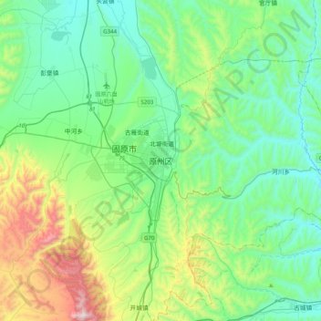 原州区 topographic map, elevation, terrain