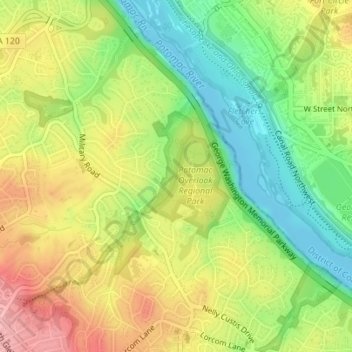 Potomac Overlook Regional Park topographic map, elevation, terrain