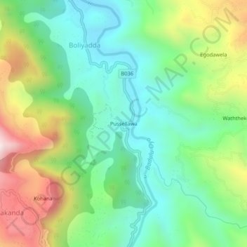 Pussellawa topographic map, elevation, terrain