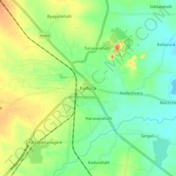 Kaduru topographic map, elevation, terrain