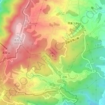 Mt. Shigisan topographic map, elevation, terrain