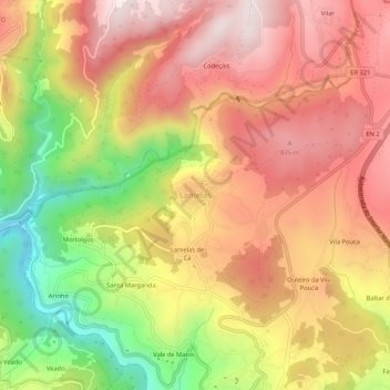 Lamelas topographic map, elevation, terrain