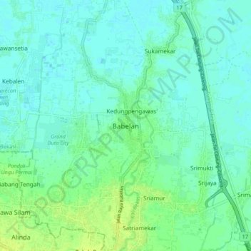 Babelan topographic map, elevation, terrain