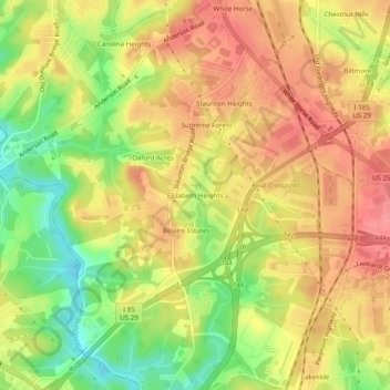 Elizabeth Heights topographic map, elevation, terrain