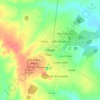 Poconé topographic map, elevation, terrain