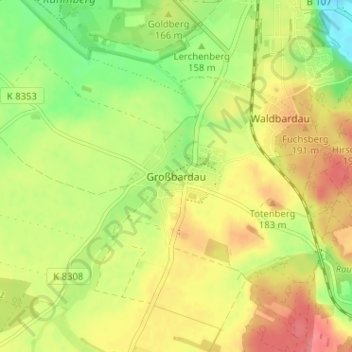 Großbardau topographic map, elevation, terrain