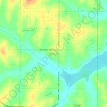 Newalla topographic map, elevation, terrain