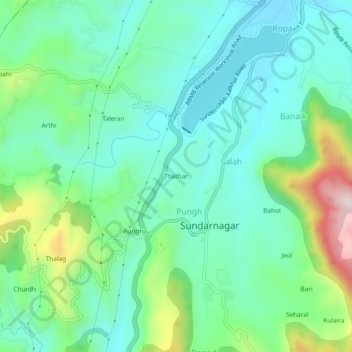Thathar topographic map, elevation, terrain