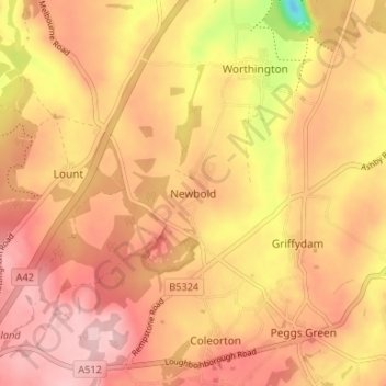 Newbold topographic map, elevation, terrain