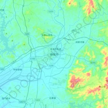 麻城市 topographic map, elevation, terrain