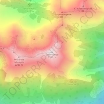 Soiernspitze topographic map, elevation, terrain