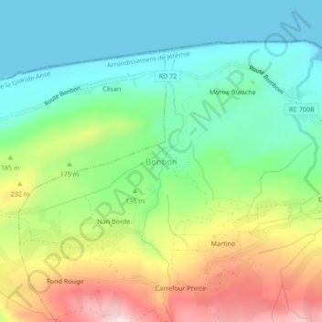 Bonbon topographic map, elevation, terrain