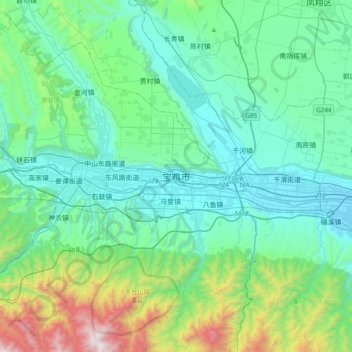宝鸡市 topographic map, elevation, terrain