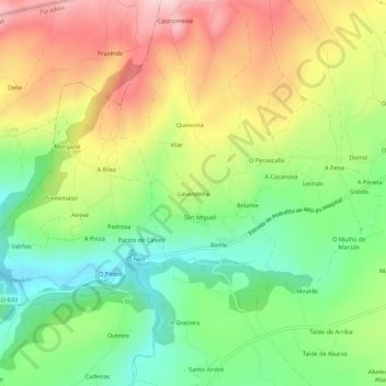 Lavandeira topographic map, elevation, terrain