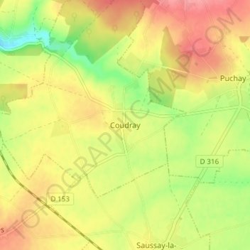 Coudray topographic map, elevation, terrain